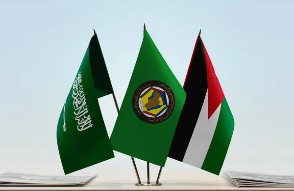 Иордания Саудовская Аравия Флаги Стенде Бумагами — стоковое фото