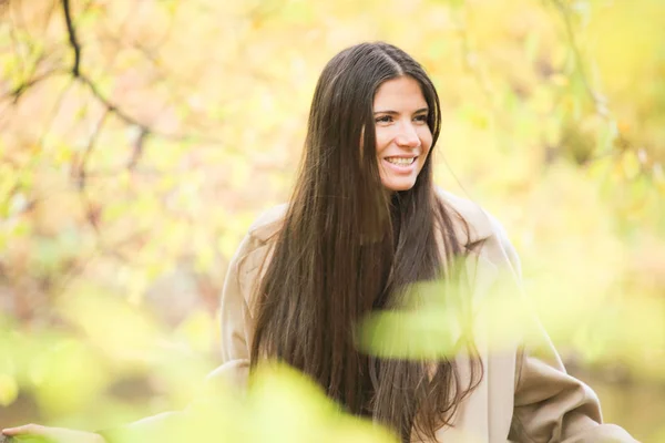 Concepto Temporada Gente Hermoso Retrato Mujer Joven Feliz Parque Otoño —  Fotos de Stock