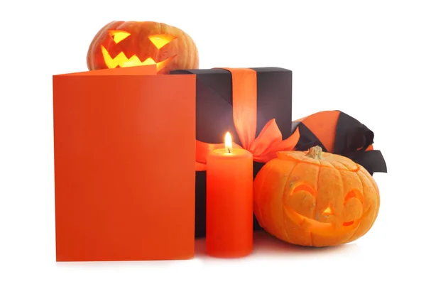 Calabazas Regalos Halloween Aislados Sobre Fondo Blanco — Foto de Stock