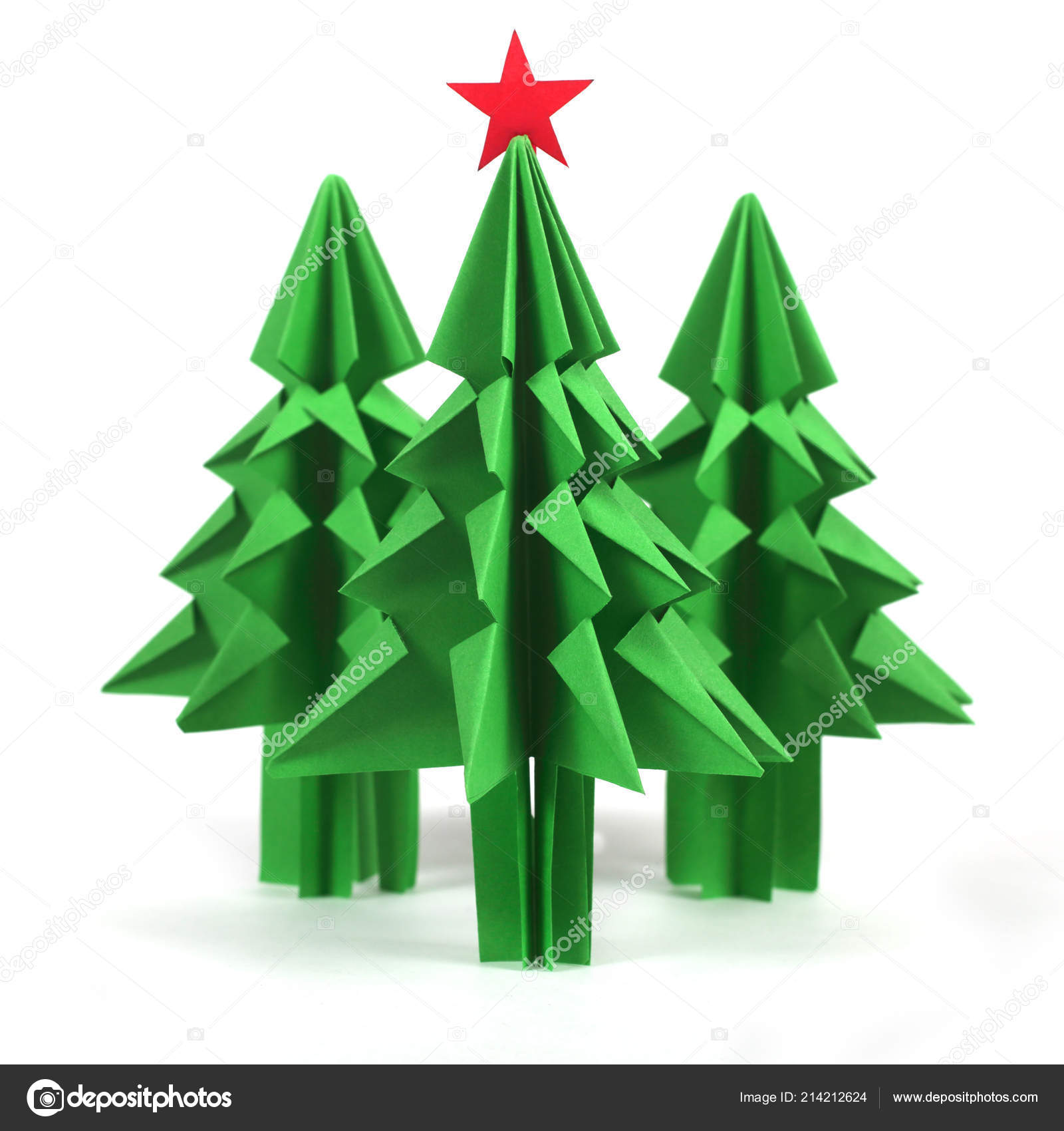 Origami Weihnachtsbaum Grün Handwerk Papier Isoliert Auf