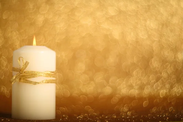 Decorative Christmas Candle Golden Shiny Bokeh Background — Stock Photo, Image