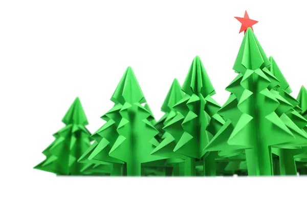 Beyaz Arka Planda Izole Edilmiş Yeşil Sanatları Kağıdından Origami Noel — Stok fotoğraf