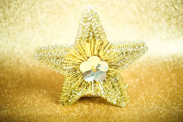 Natal Ano Novo Brinquedo Decoração Estrela Vibrante Dourado Brilho Fundo — Fotografia de Stock