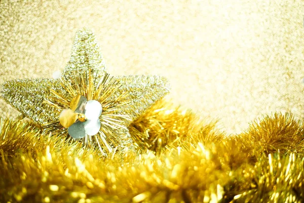 Navidad Año Nuevo Decoraciones Juguetes Estrellas Vibrante Fondo Brillo Dorado —  Fotos de Stock