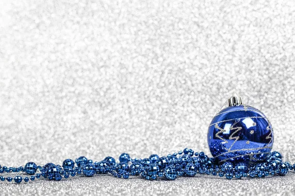 Christmas Holiday Composition Festive Decor Ball Beads Silver Glitter Bokeh — Stock Photo, Image