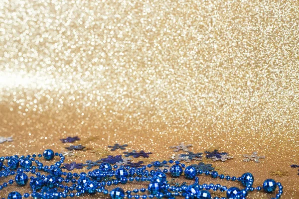Navidad Bolas Azules Abstracto Brillo Oro Fondo Bokeh — Foto de Stock