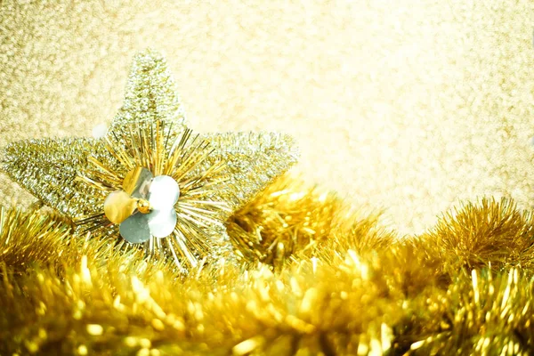 Christmas New Year Toy Decorations Star Vibrant Golden Glitter Background Royalty Free Stock Photos