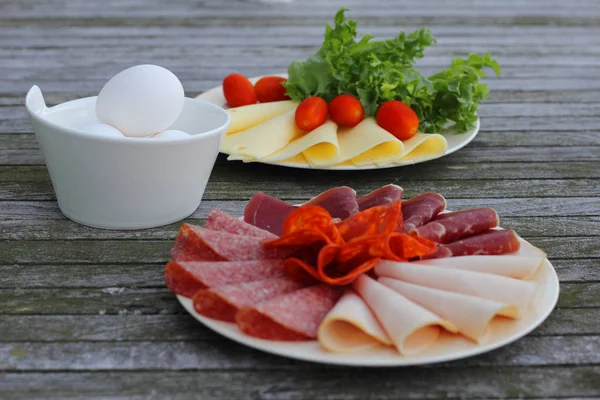 Healthy Breakfast Cold Cuts Eggs Scandinavian Style — Stock Photo, Image