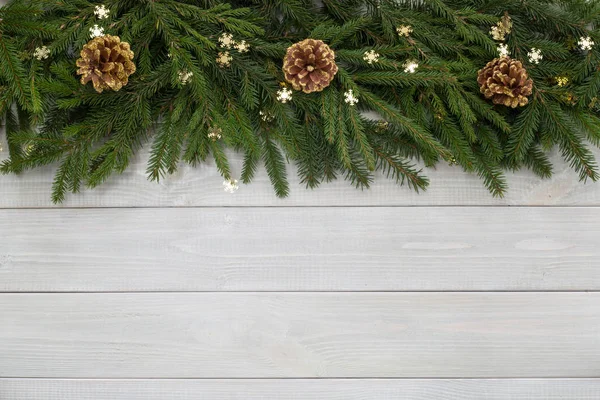 Navidad Año Nuevo Plano Laico Decoración Ramas Abeto Blanco Tonificado —  Fotos de Stock