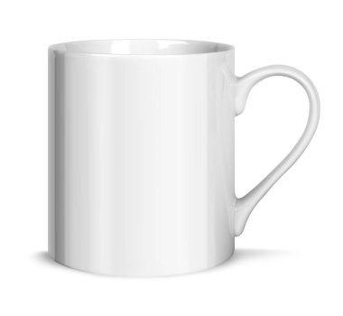 Beyaz arkaplanda izole edilmiş beyaz porselen bardak