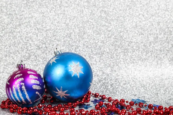 Christmas Holiday Composition Festive Decor Ball Snowflakes Silver Glitter Bokeh — Stock Photo, Image