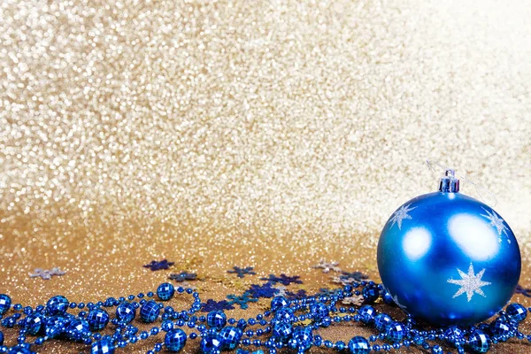 Natale Palle Blu Astratto Oro Luccica Bokeh Sfondo — Foto Stock