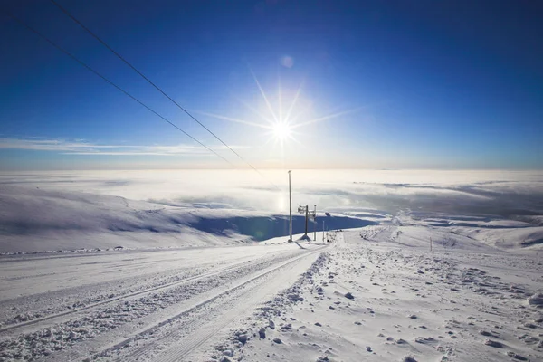 Slope Skiing Resort Lapland Blue Sky Sun Nobody — Stock Photo, Image