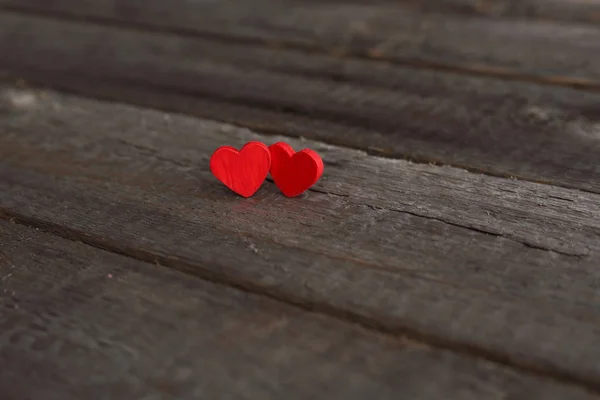 Small Red Hearts Wooden Background Copy Space — Stock Photo, Image