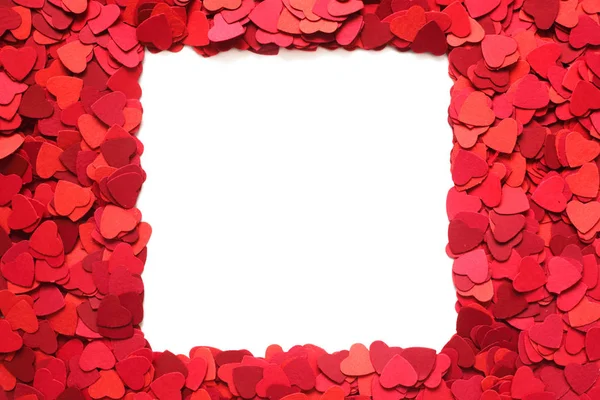 バレンタインデーグリーティングカードデザインテキストのためのコピースペースと白い背景に隔離された多くの紙の心の要素フレーム — ストック写真