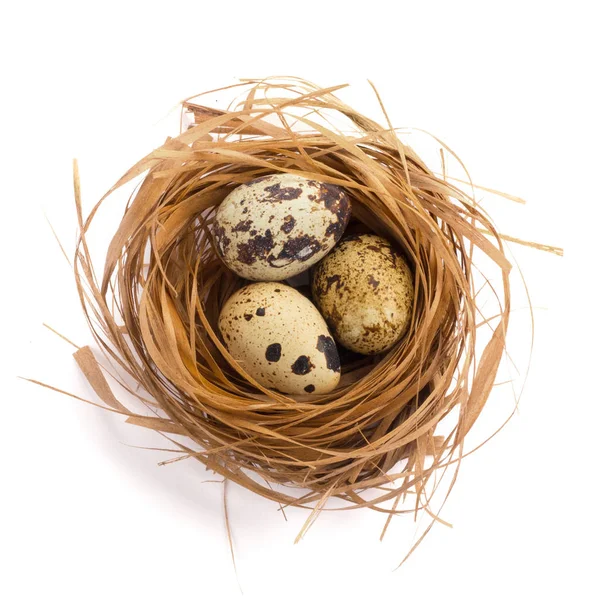 Feliz Pascua Símbolo Saludo Nido Hierba Madera Natural Con Huevos —  Fotos de Stock