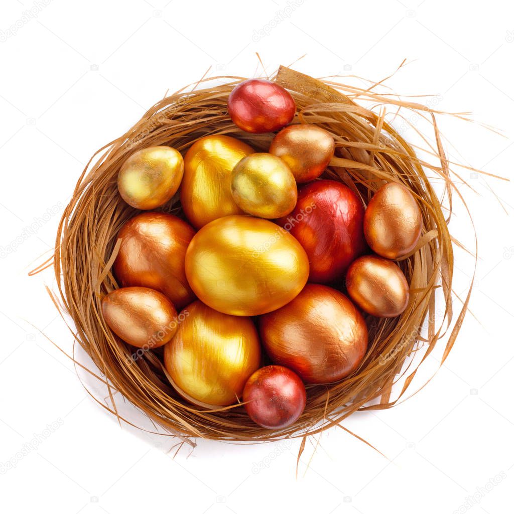 Easter nest with golden eggs