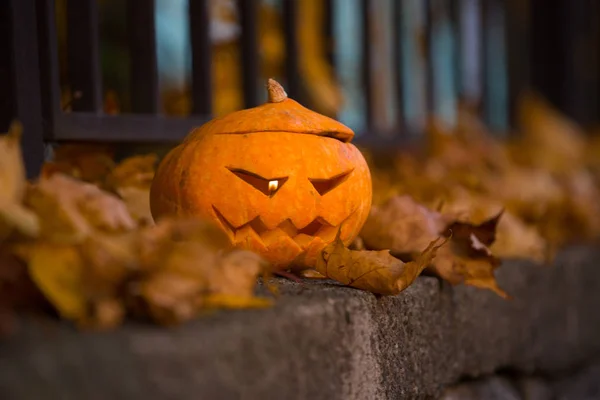Abóbora de Halloween no cemitério — Fotografia de Stock