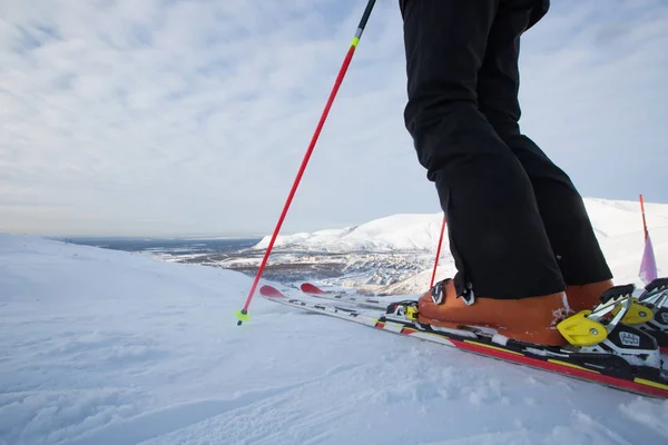 Kirovsk Russie Skieur Sur Piste Haute Montagne Sur Piste Ski — Photo