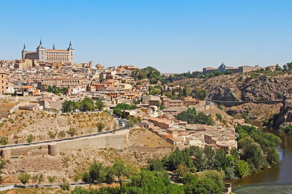 Toledo Och Tagus Floden Spanien Panoramautsikt — Stockfoto