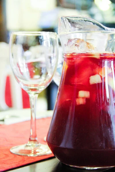 Glass Jar Filled Sangria Background Restaurant — Stock Photo, Image