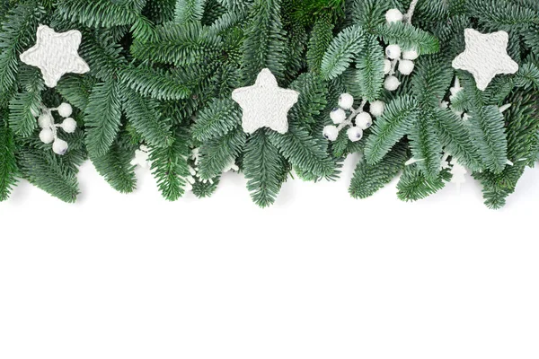 Kerst Ontwerp Boder Frame Wenskaart Van Edele Dennenboom Takken Witte — Stockfoto