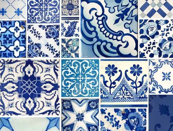 Colección Azulejos Diferentes Patrones Azules Tamaño Diferente —  Fotos de Stock