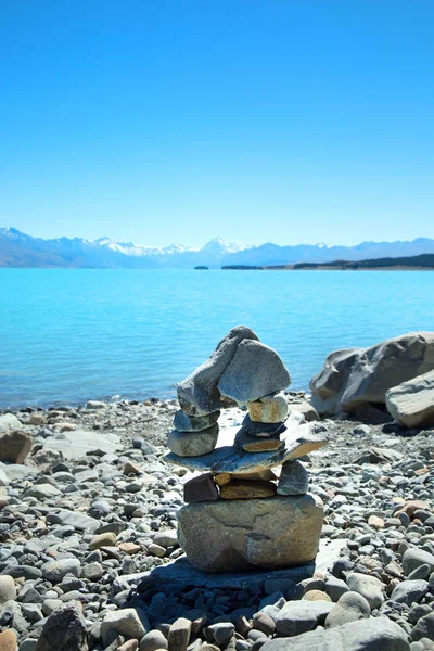 Stack Stones Pukaki Lake New Zealand — Stock Photo, Image