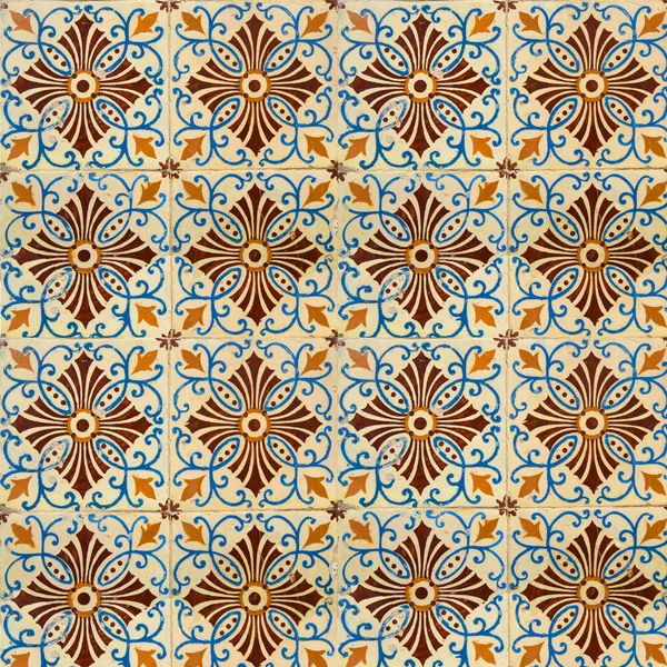 Photograph Traditional Portuguese Tiles Blue Brown Orange — Stock Photo, Image