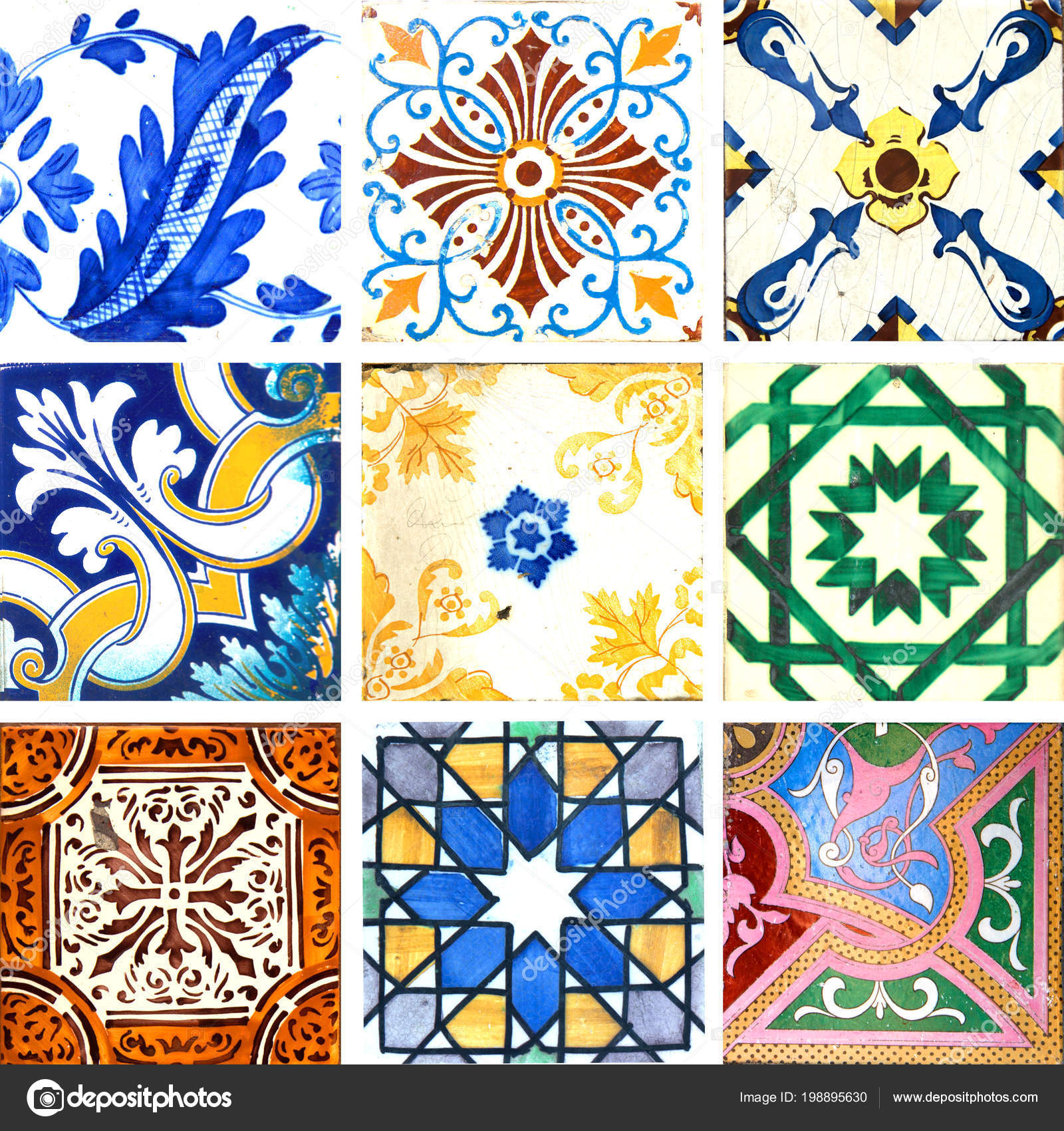 Photograph Traditional Portuguese Tiles Different Colours Patterns
