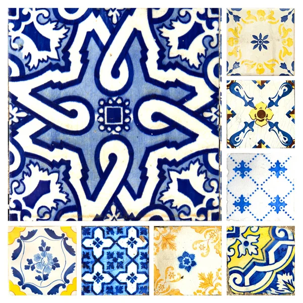 8种不同颜色和图案的葡萄牙传统瓷砖的照片 — 图库照片