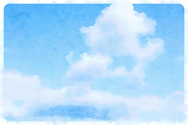 青い空に白いフワフワ雲のデジタル水彩 — ストック写真