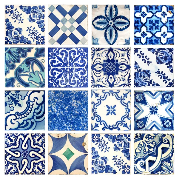 16种不同颜色和图案的葡萄牙传统瓷砖的照片 — 图库照片