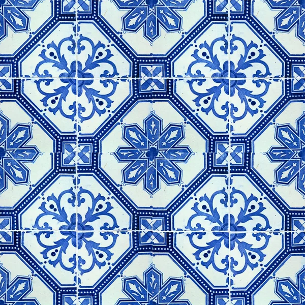 Fotografía Azulejos Portugueses Tradicionales Azul Con Flores — Foto de Stock