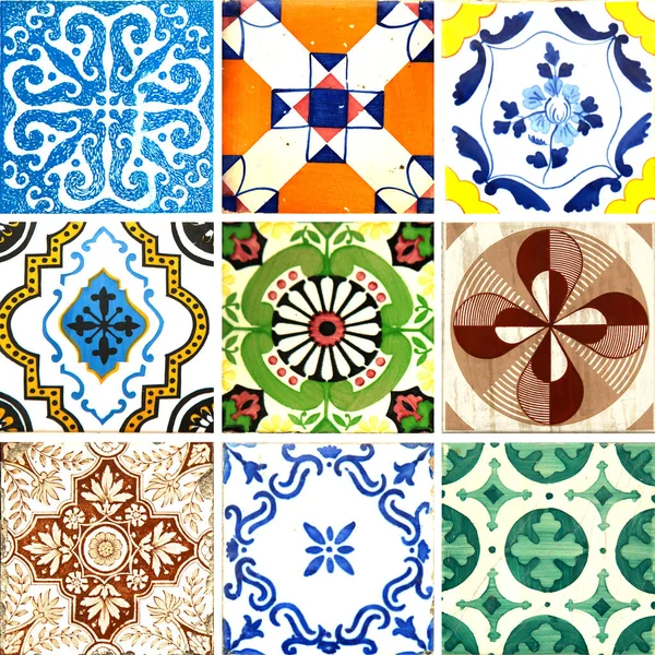 不同图案和颜色的葡萄牙传统瓷砖的照片 — 图库照片