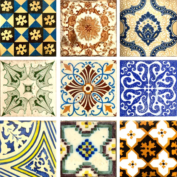 不同图案和颜色的葡萄牙传统瓷砖的照片 — 图库照片