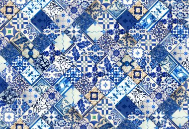 Arka plan olarak farklı mavi desen çini koleksiyonu