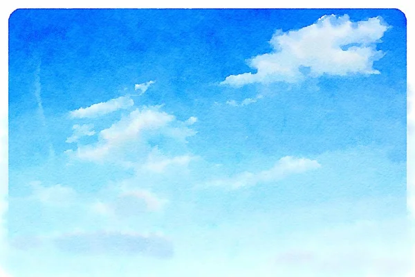 Digitales Aquarell Weißer Flauschiger Wolken Blauen Himmel — Stockfoto