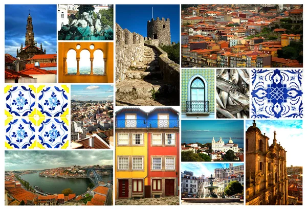 Collage Location Famose Lisboa Porto Portogallo Europa — Foto Stock