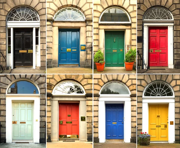 Collage Porte Antiche Colorate Edimburgo Scozia — Foto Stock