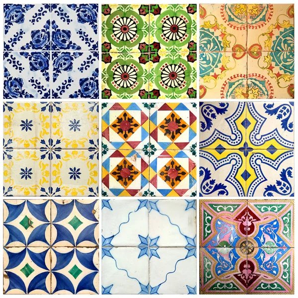 Fotografia Azulejos Tradicionais Portugueses Diferentes Cores Padrões — Fotografia de Stock