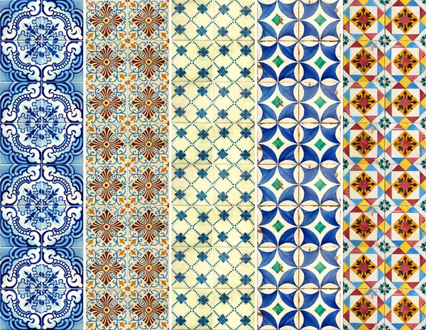 Fotografia Azulejos Tradicionais Portugueses Azul Castanho Laranja Verde — Fotografia de Stock