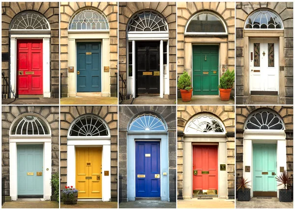 Collage Porte Antiche Colorate Edimburgo Scozia — Foto Stock