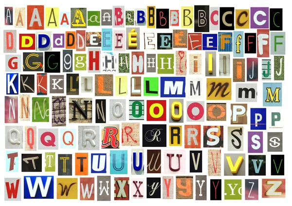 Newspaper Alphabet Different Colours Isolated White — Stock Photo, Image