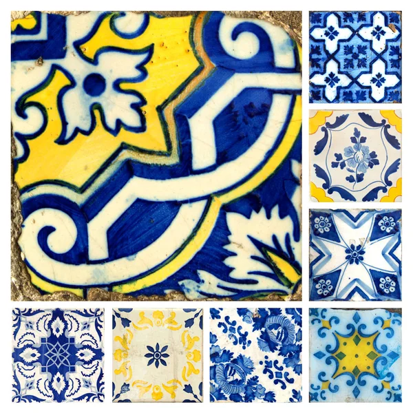 Fotografia Azulejos Tradicionais Portugueses Diferentes Cores Padrões — Fotografia de Stock