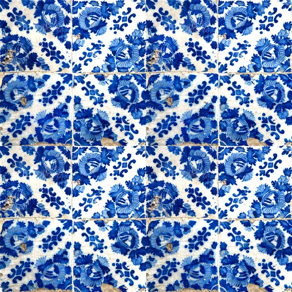 Fotografia Azulejos Tradicionais Portugueses Com Flores Azul — Fotografia de Stock