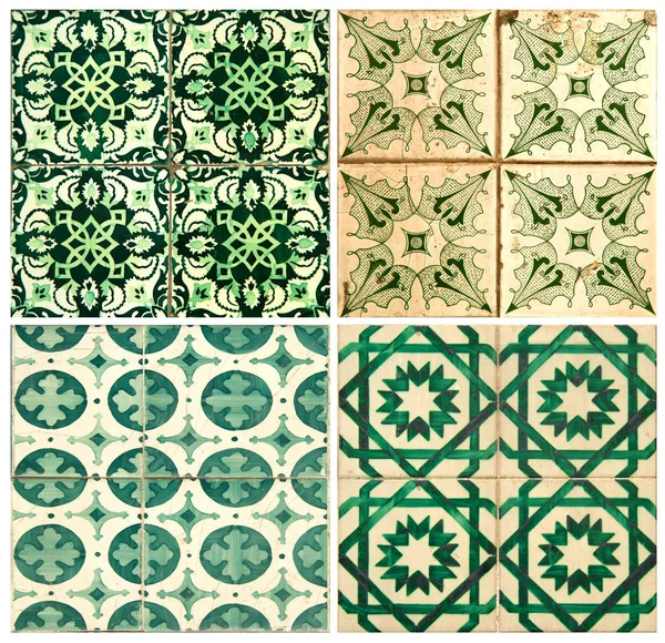 Photograph of four traditional portuguese tiles in green