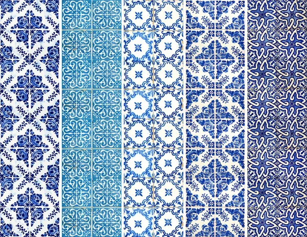 Photograph Traditional Portuguese Tiles Different Pattern Blue — Stock Photo, Image