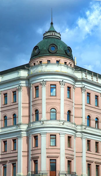 Facciata Uno Storico Edificio Rosa Tverskaia Nella Zona Tverskoi Mosca — Foto Stock