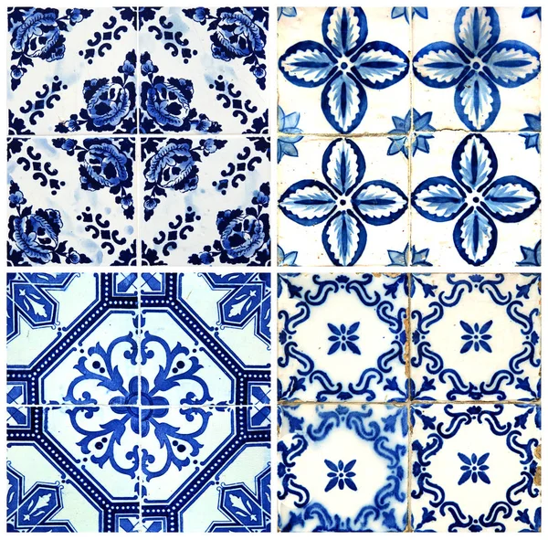 Fotografía Cuatro Azulejos Portugueses Tradicionales Azul — Foto de Stock